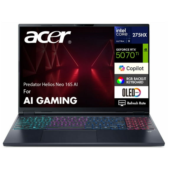 Acer Predator Helios Neo 16S AI AI Gaming Laptop 16.0in WQXGA (Intel Ultra 9- 275HX, NVIDIA GeForce RTX 5070 Ti 12GB, 64GB DDR5, 1TB PCIe SSD, Win 11 Home)
