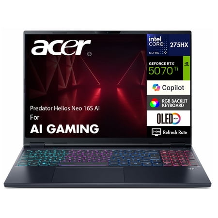 Acer Predator Helios Neo 16S AI AI Gaming Laptop 16.0in WQXGA (Intel Ultra 9- 275HX, NVIDIA GeForce RTX 5070 Ti 12GB, 64GB DDR5, 4TB PCIe SSD, Win 11 Pro)