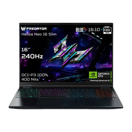 Acer - Predator Helios Neo 16S AI Gaming Laptop - 16" OLED 240Hz - Intel Core Ultra 9 - NVIDIA GeForce RTX 5070Ti 32GB 1TB - Obsidian Black