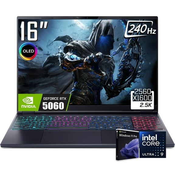 Acer Predator Helios Neo 16S Gaming Laptop, 16" 2560 x 1600 2.5K 240Hz OLED Display, Intel Core Ultra 9 275HX, NVIDIA GeForce RTX 5060, RGB Backlit KB, Win11 Pro(64GB DDR5 | 2TB SSD)