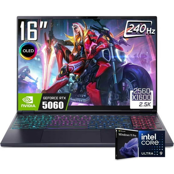 Acer Predator Helios Neo 16S Gaming Laptop, 16" 2560 x 1600 2.5K 240Hz OLED Display, Intel Core Ultra 9 275HX, NVIDIA GeForce RTX 5060, RGB Backlit KB, Win11 Pro(32GB DDR5 - 1TB SSD)