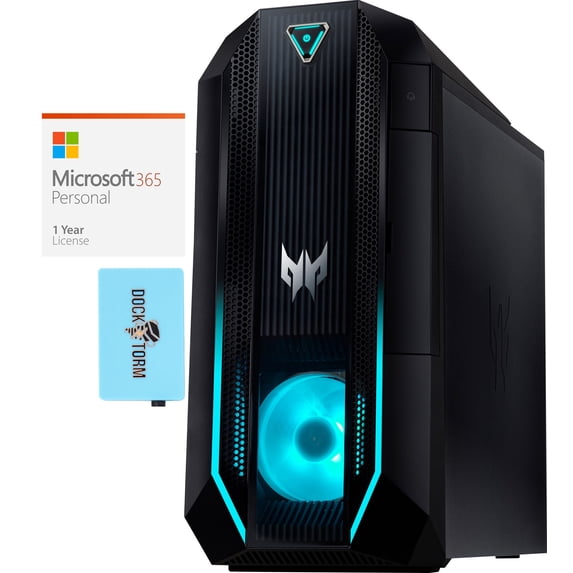 Acer Predator PO3-630 Gaming Desktop PC (Intel i7-11700 8-Core, GeForce RTX 3070, 32GB RAM, 2TB PCIe SSD + 2TB HDD (3.5), Backlit KB, Wifi, Win 11 Home) with Microsoft 365 Personal , Dockztorm Hub