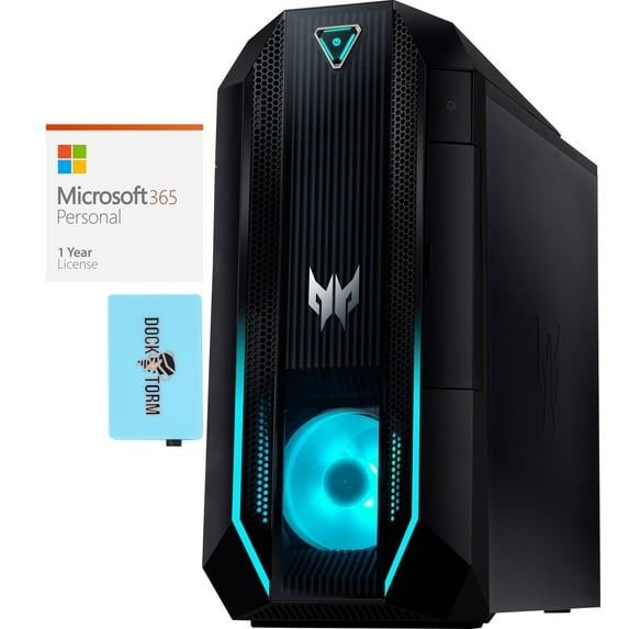 Acer Predator PO3-630 Gaming Desktop PC (Intel i7-11700 8-Core, GeForce RTX 3070, 32GB RAM, 2x2TB PCIe SSD RAID 0 (4TB), Backlit KB, Wifi, Win 10 Pro) with Microsoft 365 Personal , Dockztorm Hub