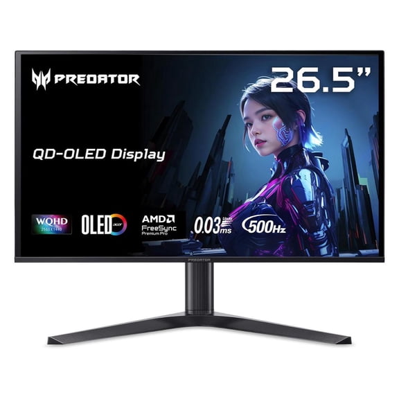 Acer Predator 26.5" WQHD (2560 x 1440) QD-OLED Gaming Monitor, AMD FreeSync Premium Pro Technology, 500Hz, Up to 0.03ms, Black, X27U F5bmiippruzx