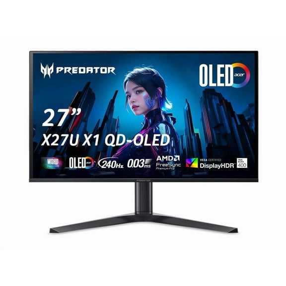 Restored Acer Predator X27U X1bmiiphx 27" WQHD (2560 x 1440) Widescreen OLED Gaming Monitor with AMD FreeSync Premium pro, 240Hz Refresh Rate, 0.03ms Response Time, 1000nits @ HDR 3%, DCI-P3 99%, Delta E<2, (1