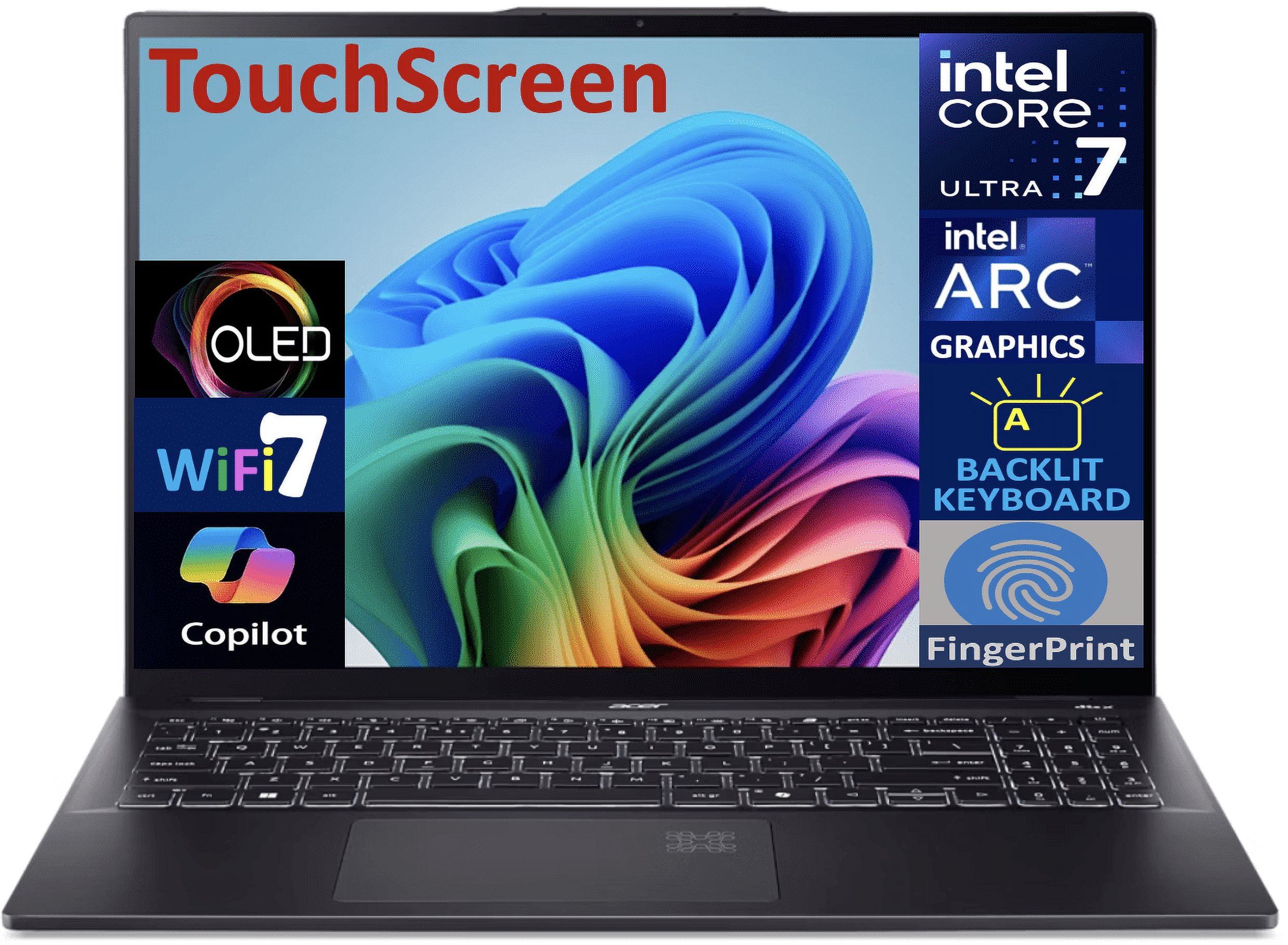 Acer Swift 16 AI AI PC Laptop 16.0in Touchscreen OLED 2.8K Display (Intel Ultra 7-256V, 16GB LPDDR5X, 2TB PCIe SSD, Intel Arc, Backlit KB, Fingerprint, 2 Thunderbolt 4, WiFi 7, Webcam, Win 11 Pro)