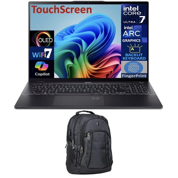 Acer Swift 16 AI AI PC Laptop 16.0in Touchscreen OLED 2.8K Display (Intel Ultra 7-256V, 16GB LPDDR5X, 8TB PCIe SSD, Intel Arc, Backlit KB, Fingerprint, 2 Thunderbolt 4, Win 11 Pro) w/Premium Backpack
