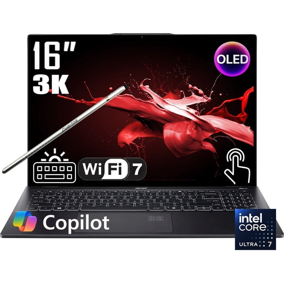 Acer Swift 16 AI Copilot+ Laptop, 16" 3K 2880 x 1800 120Hz OLED Touchscreen, Intel Core Ultra 7 256V, Stylus Pen, Backlit Keyboard, Wi-Fi 7, Windows 11 Home (16GB DDR5 RAM - 2TB SSD)