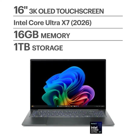 Acer - Swift 16 AI - Copilot+ PC - 16" 3K OLED Touchscreen Laptop - Intel Core Ultra X7 358H 2026 - 16GB Memory - 1TB Storage - Basalt Gray