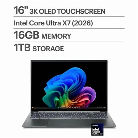 Acer - Swift 16 AI - Copilot+ PC - 16" 3K OLED Touchscreen Laptop - Intel Core Ultra X7 358H 2026 - 16GB Memory - 1TB Storage - Basalt Gray