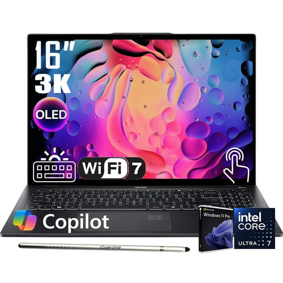 Acer Swift 16 AI Laptop, 16" 3K 120Hz OLED Touchscreen, Intel Core Ultra 7 Series 2, 16GB RAM,1TB SSD,Copilot PC, Backlit Keyboard, Fingerprint, Wi-Fi 7, Windows 11 Pro, Ice Black