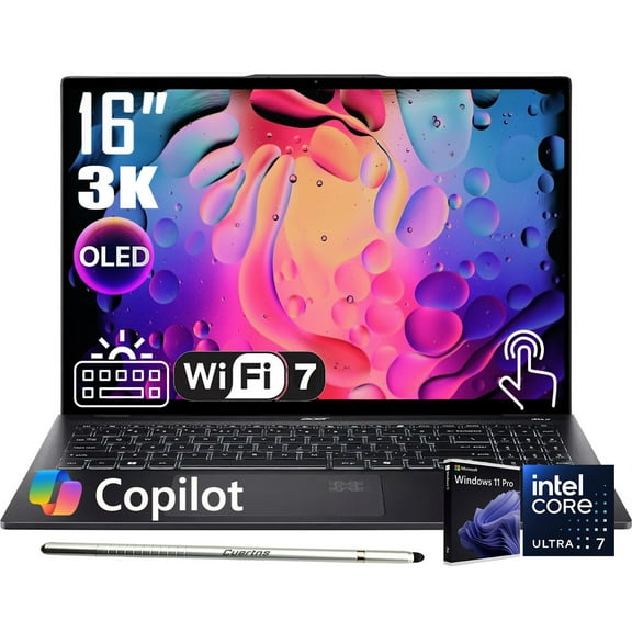 Acer Swift 16 AI Laptop, 16" 3K 120Hz OLED Touchscreen, Intel Core Ultra 7 Series 2, 16GB RAM，2TB SSD，Copilot PC, Backlit Keyboard, Fingerprint, Wi-Fi 7, Windows 11 Pro, Ice Black