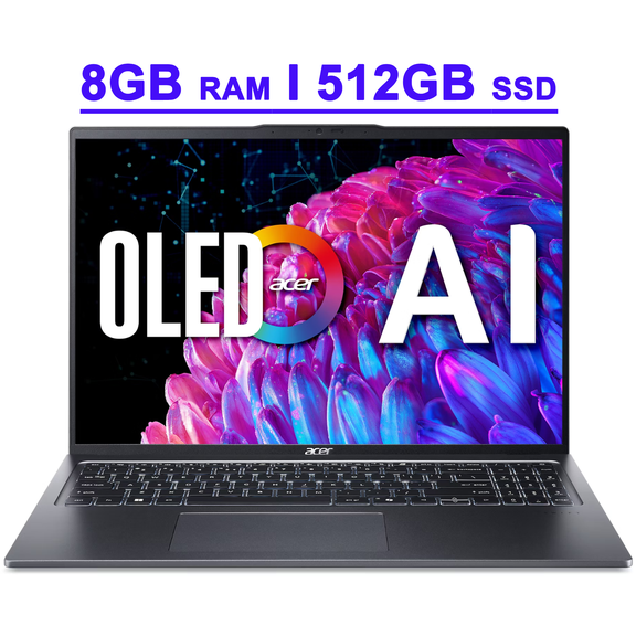 Acer Swift 16 AI Premium Business Laptop 16" WQXGA+ 3200x2000 OLED 120Hz Intel 14-core Ultra 5 125H 8GB RAM 512GB SSD Backlit Fingerprint Thunderbolt Wi-Fi6E Win11