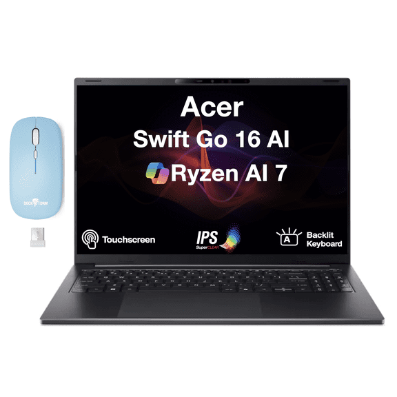 Acer Swift Go 16in IPS WUXGA Touch Laptop, AMD Ryzen AI 7 445, 16GB LPDDR5X, 1TB SSD, Win 11 Pro w/DKZ Mouse