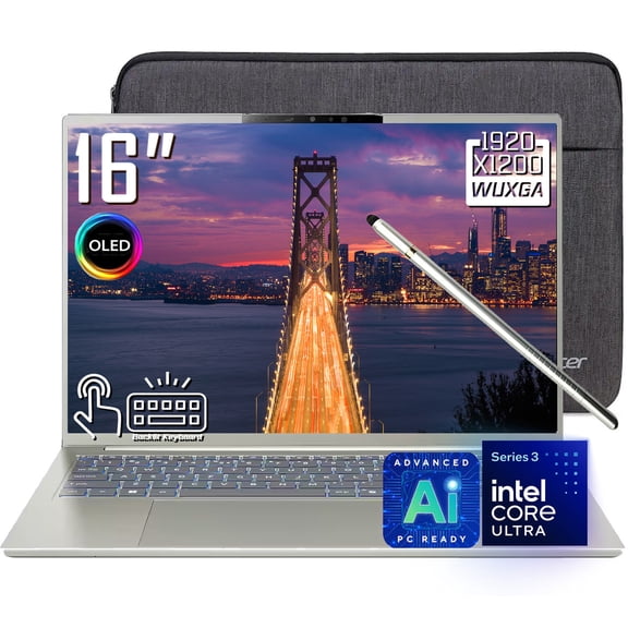 Acer Swift Go 16 AI Laptop, 16" 1920 x 1200 2K OLED Touchscreen, Intel Core Ultra 7 355, Stylus Pen, Backlit Keyboard, Wi-Fi 7, Windows 11 Home (32GB DDR5 RAM | 1TB SSD)