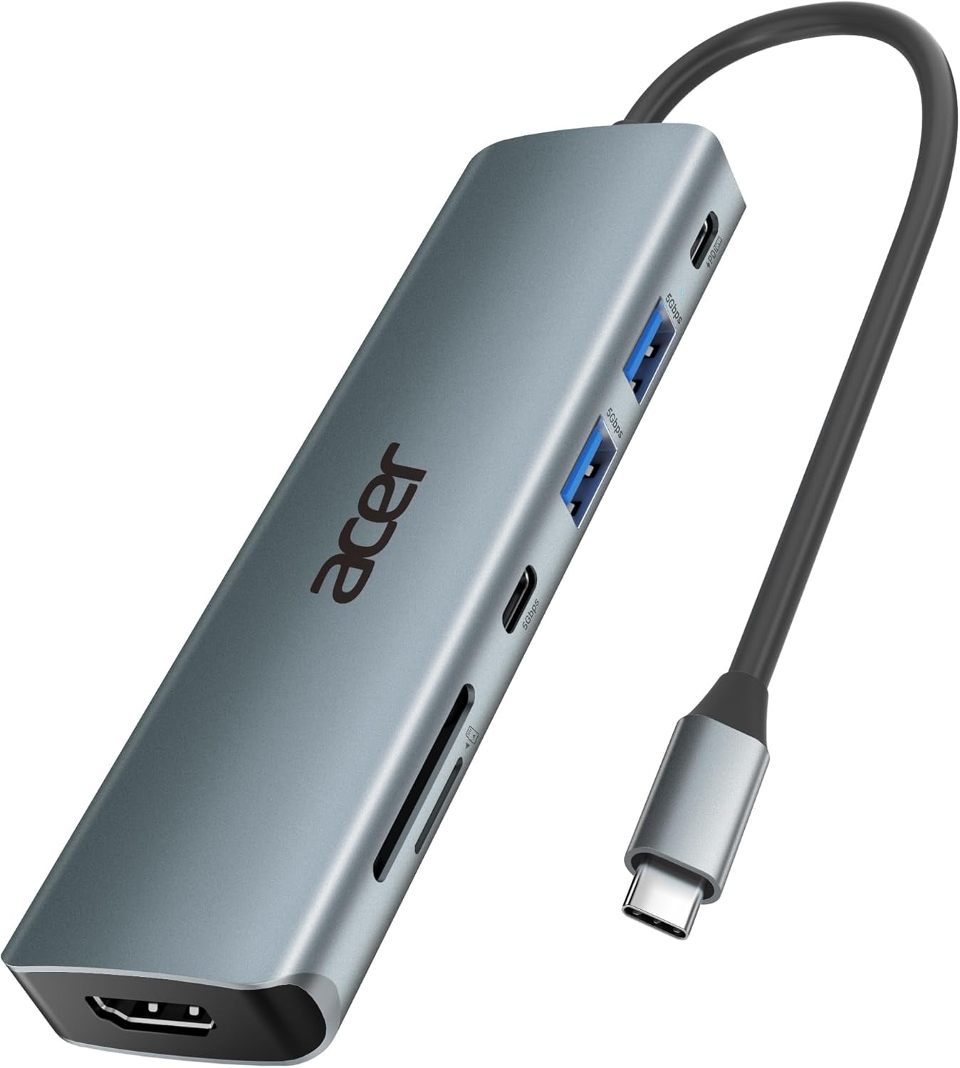 USB C Hub, 7 in 1 Multi-Port Adapter for Laptop, 4K, HDMI Splitter with 2 USB A 3.1 & Type-C to HDMI Data Port, PD 100W Charging, SD Card Reader for Computer, Desktop, Space Grey