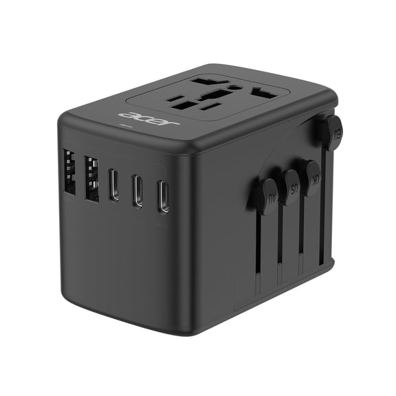 Acer Universal Travel Plug Adapter - International Power Adapter with 5 USB Ports (3 USB C) 5.8A, Worldwide Outlet Charger for USA to European UK France Germany Spain, Type C/E/F/G/I/L/A, Black