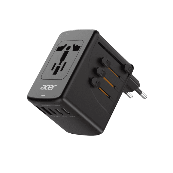 Acer Universal Travel Plug Adapters - International Power Adapter with 5 USB Ports (3 USB C) 5.8A, Worldwide Outlet Charger for USA to European UK France Germany Spain, Type C/E/F/G/I/L/A, Black