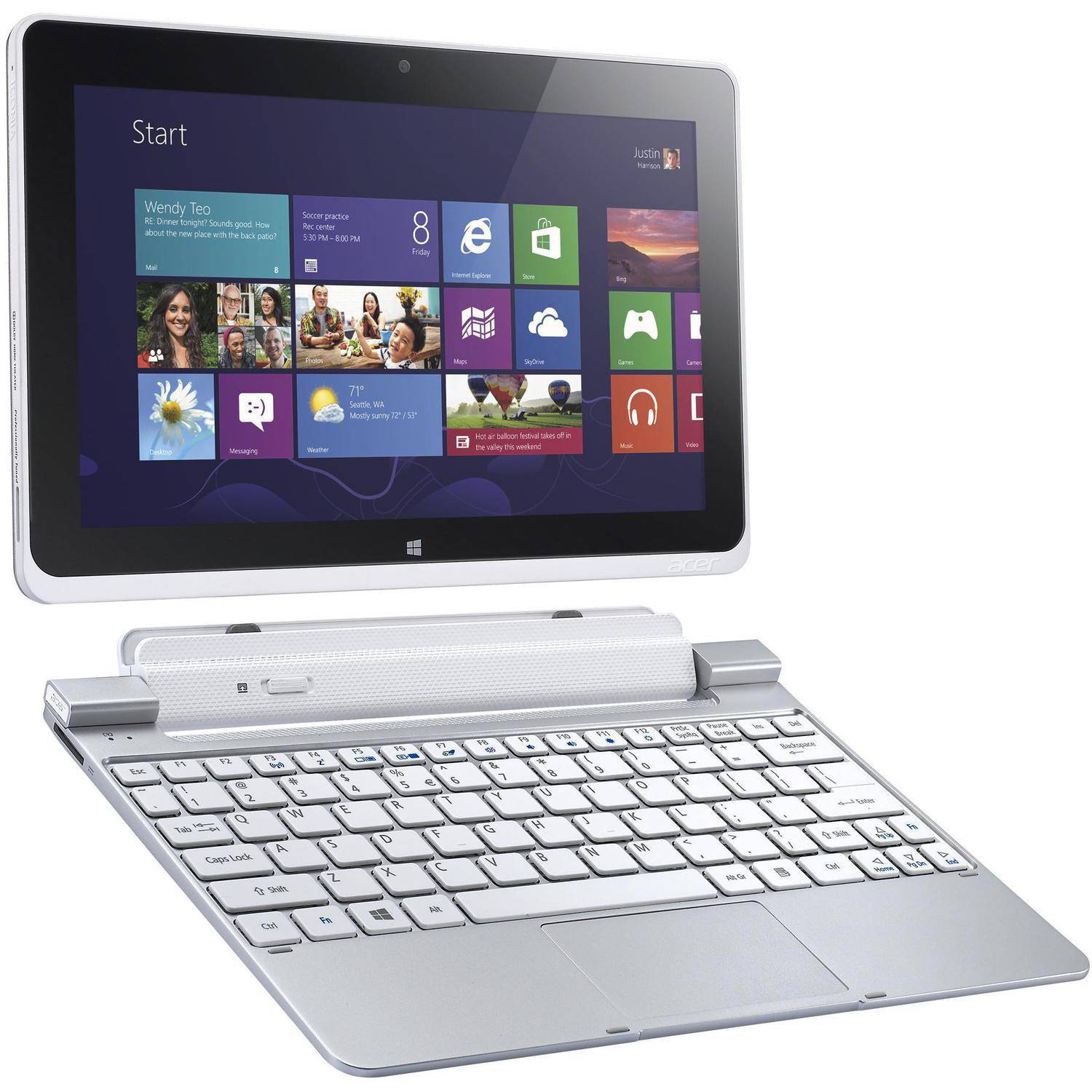 Acer White 10.1" ICONIA W510-1849 2-in-1 Convertible PC with Intel Atom Dual-Core Z2760 Processor, 2GB Memory, 32GB Hard Drive and Windows 8 - image 1 of 9
