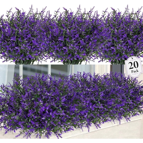 AcerichFad Artificial Lavender Flowers, 20 Bundles Fake Flowers for Outdoor Spring Summer Garden Home Decoration, Purple