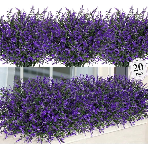 AcerichFad Artificial Lavender Flowers, 20 Bundles Fake Flowers Faux Plant for Outdoors Spring Summer Garden Home Decoration, Purple