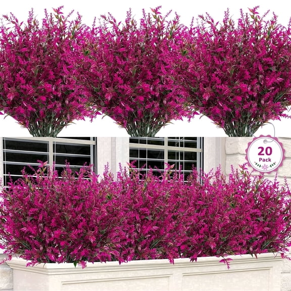 AcerichFad Artificial Lavender Flowers, 20 Bundles Outdoor Faux Flowers Fake Plant for Spring Summer Home Indoor Outdoor Decoration, Rose Purple