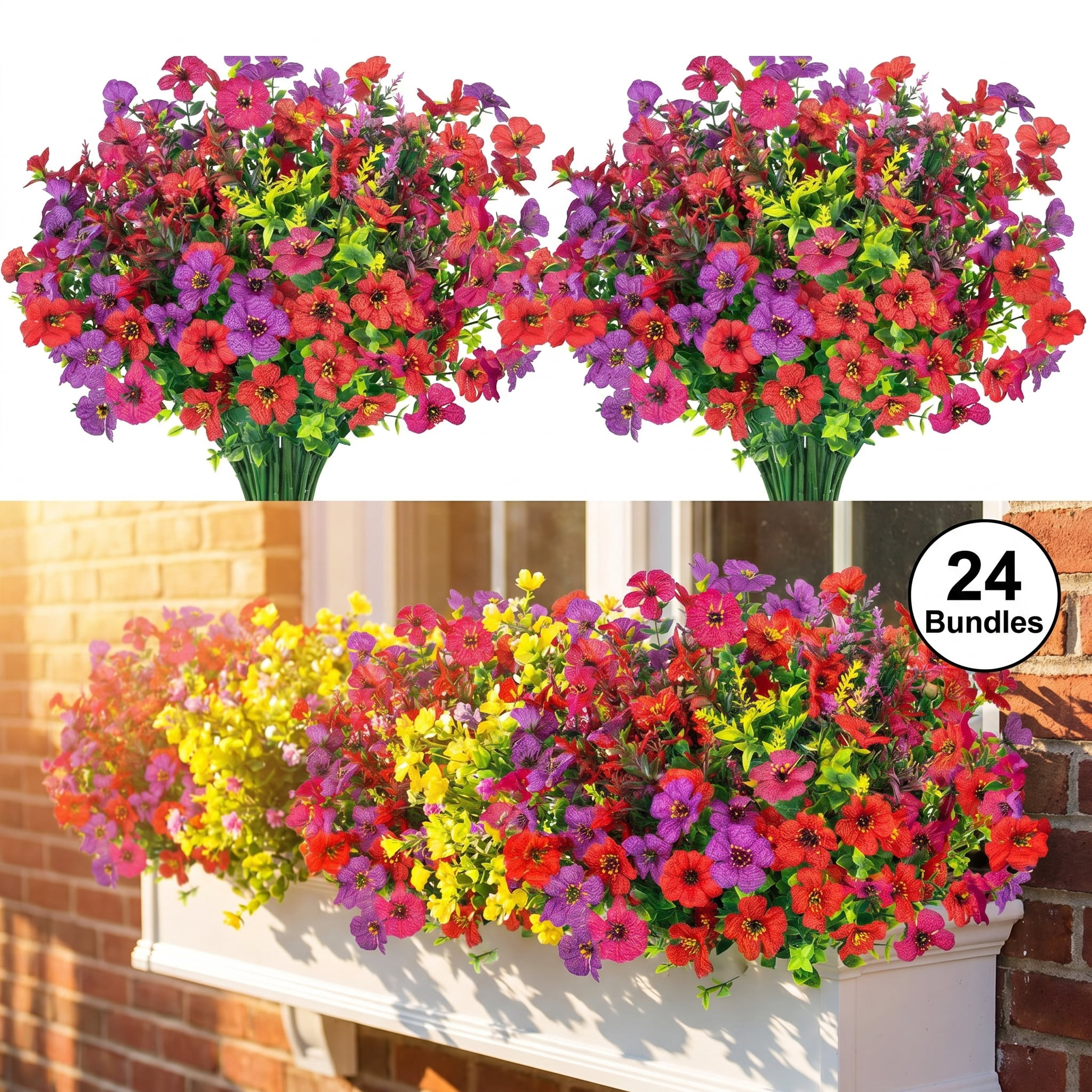 AcerichFad 24 Bundles Artificial Fake Flowers Outdoor, Faux Plants for Home Garden Decor, Multicolor