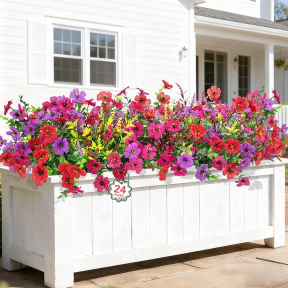 AcerichFad 24 Bundles Artificial Fake Flowers Outdoor, Faux Plants for Home Garden Decor, Multicolor