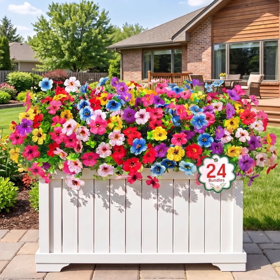 AcerichFad Artificial Flowers Outdoors, 24 Bundles Fake Silk Flowers Faux Plants for Outdoor Indoor Spring Summer Patio Garden Porch Yard Home Decor, Multicolor
