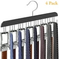 thumbnail image 1 of AcerichFad 4 Pack Belt Hangers for Clothes, Wooden Tie Hanger with 56 Hooks, 360° Swivel Space Saving Clothes Racks Closet Organizers, Black, 1 of 6