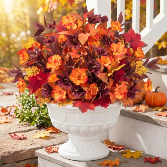 AcerichFad Artificial Fall Flowers, 8 Bundles Fake Fall Flowers Faux Silk Plants for Outdoor Indoor Autumn Patio Garden Porch Yard Home Decor