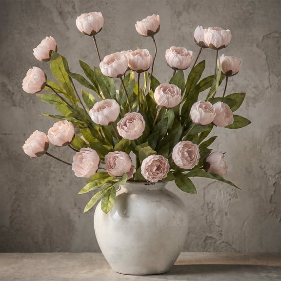 AcerichFad Artificial Flowers, 6 PCS 27" Fake Peony Faux Silk Flowers for Indoor Outdoor Vase Table Bedroom Wedding Home Decor,Champagne