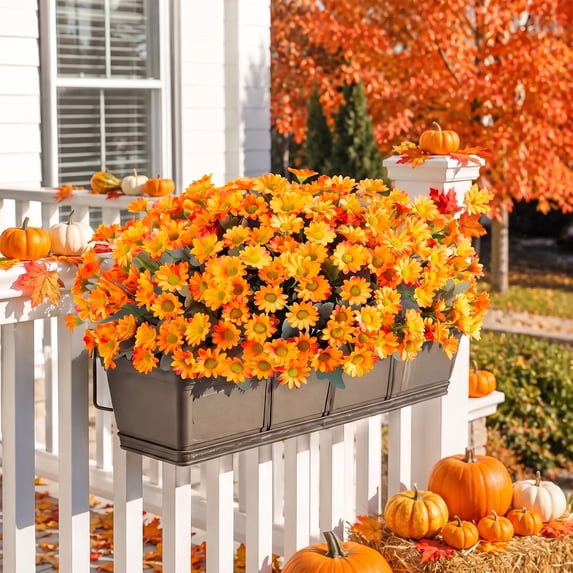 AcerichFad Artificial Fall Flowers Outdoor, 6 Bundles Fake Daisy Fake Mums Silk Flowers Plants Fall Decoration for Home Indoor Outside Porch Cemetery Patio Autumn Decor, Orange