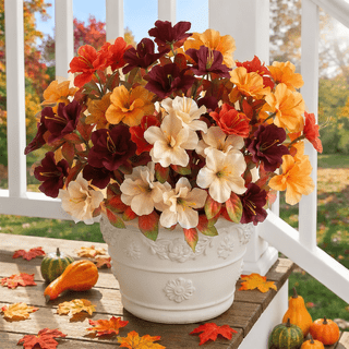 AcerichFad Artificial Fall Flowers Outdoor, 8 Bundles Autumn Faux Plants Fake Silk Flowers Fall Decorations for Home Outside Yard Garden Porch Patio, Multicolor
