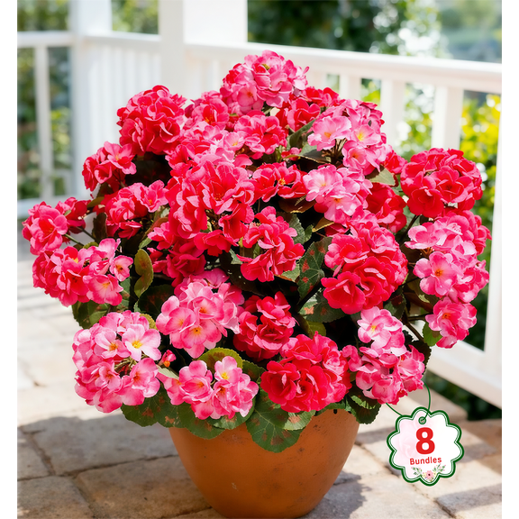 AcerichFad Artificial Flowers, 8 Pcs 21" Geraniums Fake Flowers Faux Plants for Summer Indoor Outdoor Home Table Garden Decoration, Rose Red and Pink