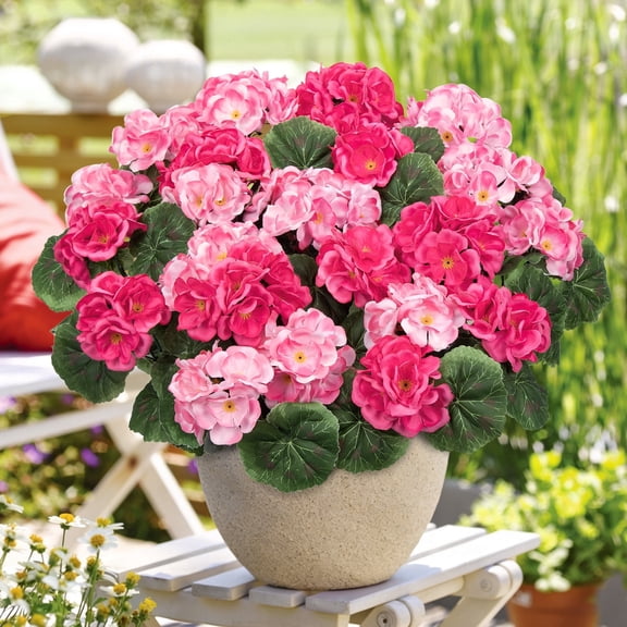 AcerichFad Artificial Flowers, 8 Pcs 21" Geraniums Fake Flowers Faux Plants for Summer Indoor Outdoor Home Table Garden Decoration, Rose Red and Pink
