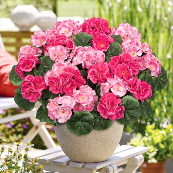 AcerichFad Artificial Flowers, 8 Pcs 21" Geraniums Fake Flowers Faux Plants for Summer Indoor Outdoor Home Table Garden Decoration, Rose Red and Pink
