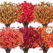 AcerichFad Fall Flowers Outdoors, 24 Bundles Artificial Autumn Fake Silk Flowers Faux Plants with Butterflies for Outside Indoor Yard Garden Porch Patio Home De