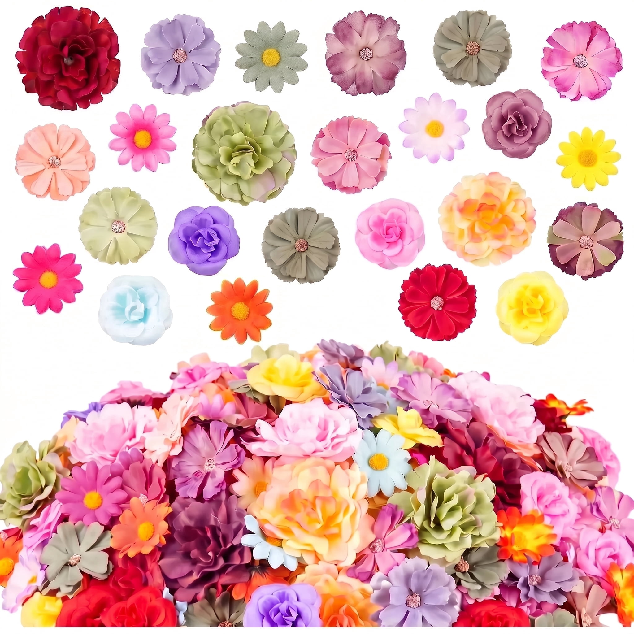 AcerichFad Artificial Mini Flowers, 230 Pcs Small Faux Silk Flower Heads  Fake Rose Daisy Flowers for Indoor Outdoor Patio Wedding Hair Cap Dresses Decorations, Multicolor