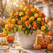 AcerichFad Fall Flowers Outdoor, 2 Pcs Artificial Autumn Hanging Fake Geraniums Silk Flowers for Outside Indoor Yard Garden Porch Patio Home Decor, Yellow Gradi