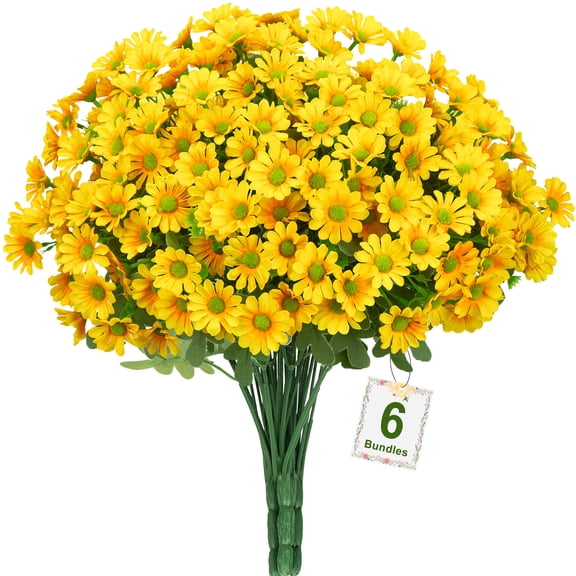 AcerichFad Artificial Flowers Outdoors, 6 Bundles Fake Daisy Flowers Faux Plants for Outdoor Indoor Spring Summer Front Door Porch Patio Decor