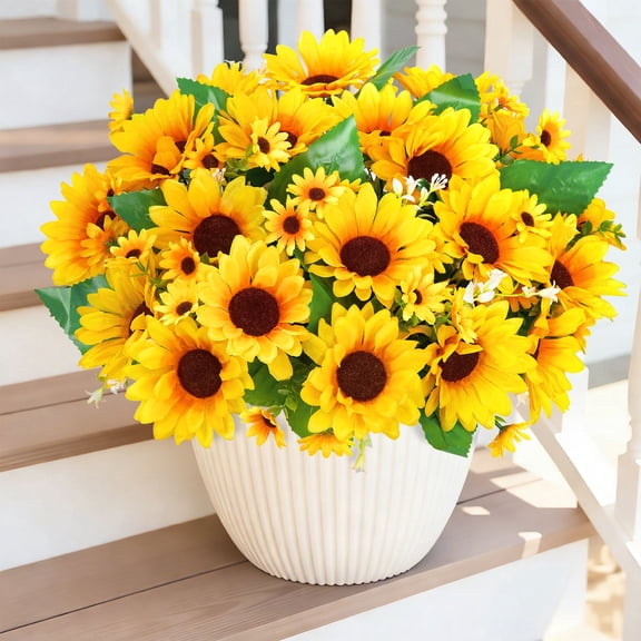 AcerichFad Artificial Flowers for Outdoors, 6 Bundles Fake Sunflowers Silk Flowers for Outside Planter Front Door Home Indoor Porch, Yellow