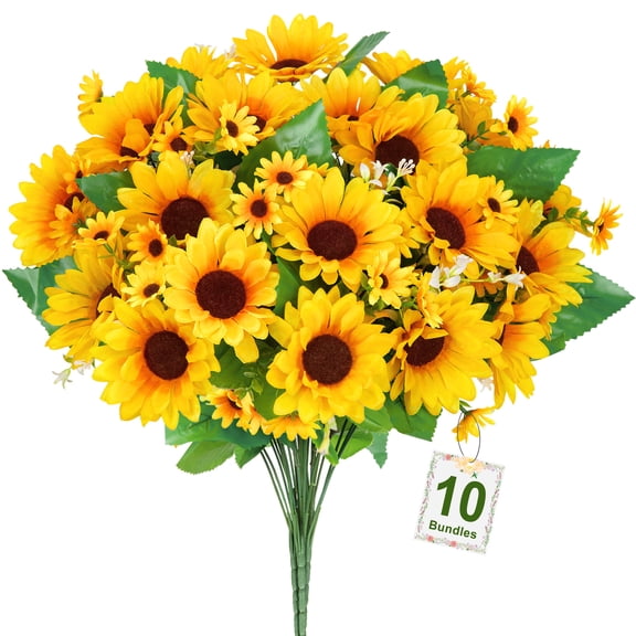 AcerichFad Artificial Flowers for Outdoors, 6 Bundles Fake Sunflowers Silk Flowers for Outside Planter Front Door Home Indoor Porch, Yellow