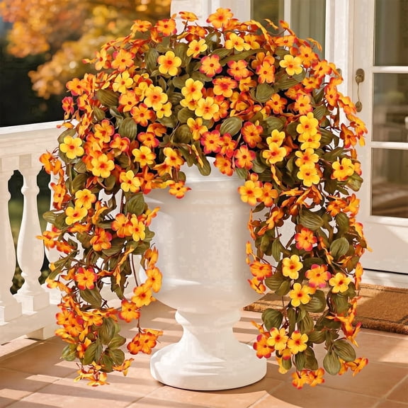 AcerichFad Artificial Fall Hanging Flowers Outdoor, 2 Pcs Autumn Fake Silk Flowers Faux Plants Fall Decorations for Home Outside Yard Garden Porch Patio