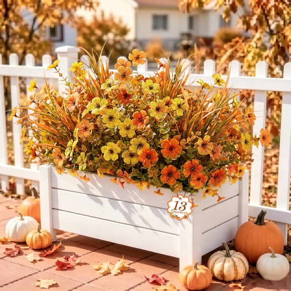AcerichFad Artificial Fall Flowers, 13 Bundles Fake Fall Flowers Faux Silk Plants for Outdoor Indoor Autumn Patio Garden Porch Yard Home Decor