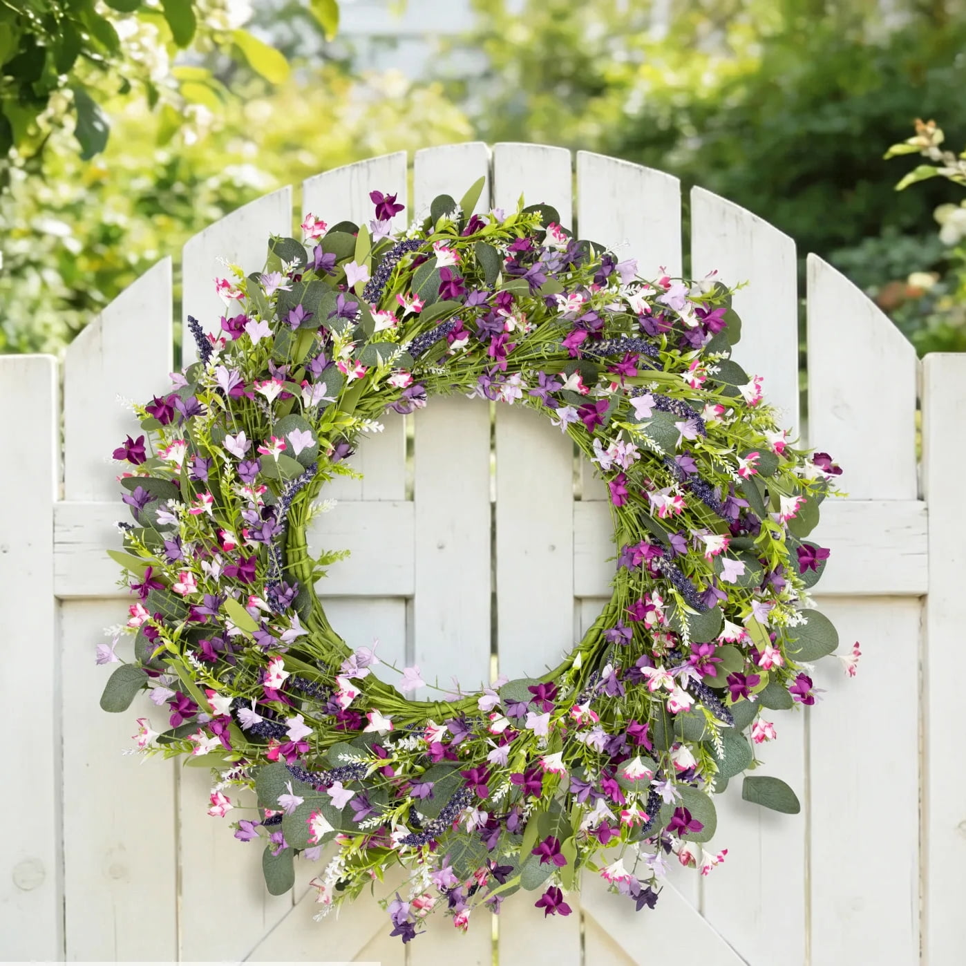 AcerichFad Spring Wreath Decor, 22 Inch Artificial Violet Lavender Wreaths for Front Door Porch Indoor Outdoor Home Spring Summer Decoration