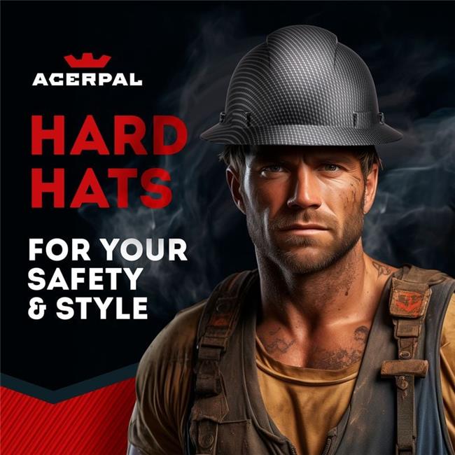 Acerpal 1CF17M-C1 Full Brim Grey & Silver Classic Carbon Fiber Design Matte Finish Non-Vented Hard Hat