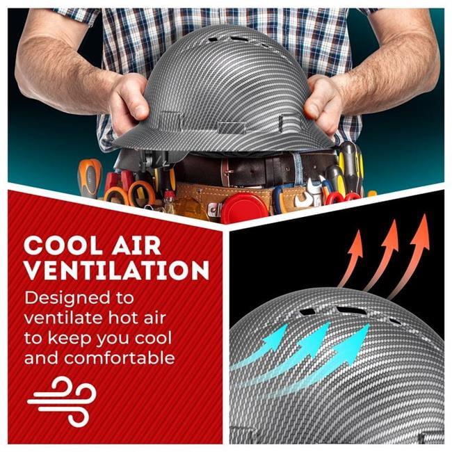 Acerpal 1CF17MV Full Brim Grey & Silver Classic Carbon Fiber Design Matte Finish Vented Hard Hat