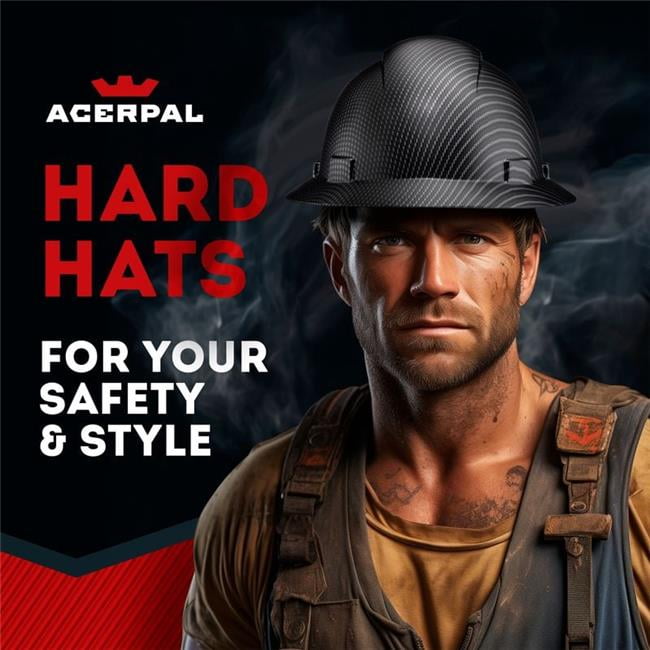 Acerpal 1CF5M Full Brim Classic Black Carbon Fiber Design Matte Finish Non-Vented Hard Hat