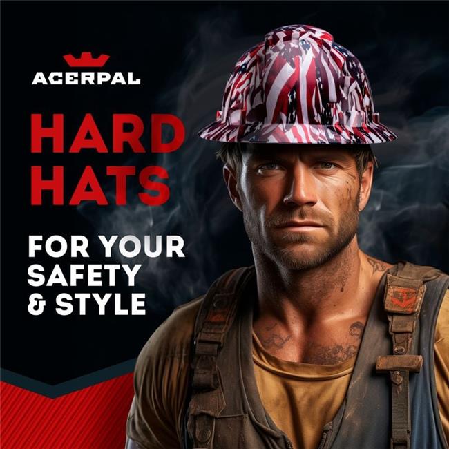Acerpal 1CP1WHM Full Brim American Flag Matte Finish Non-Vented Hard Hat